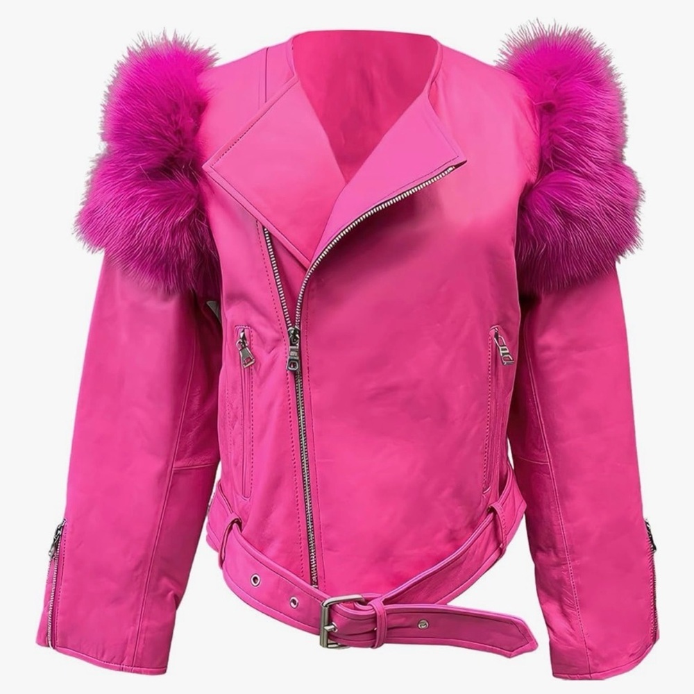 Pink Faux Fur Trimmed Women's Jacket - Picture 1 of 1